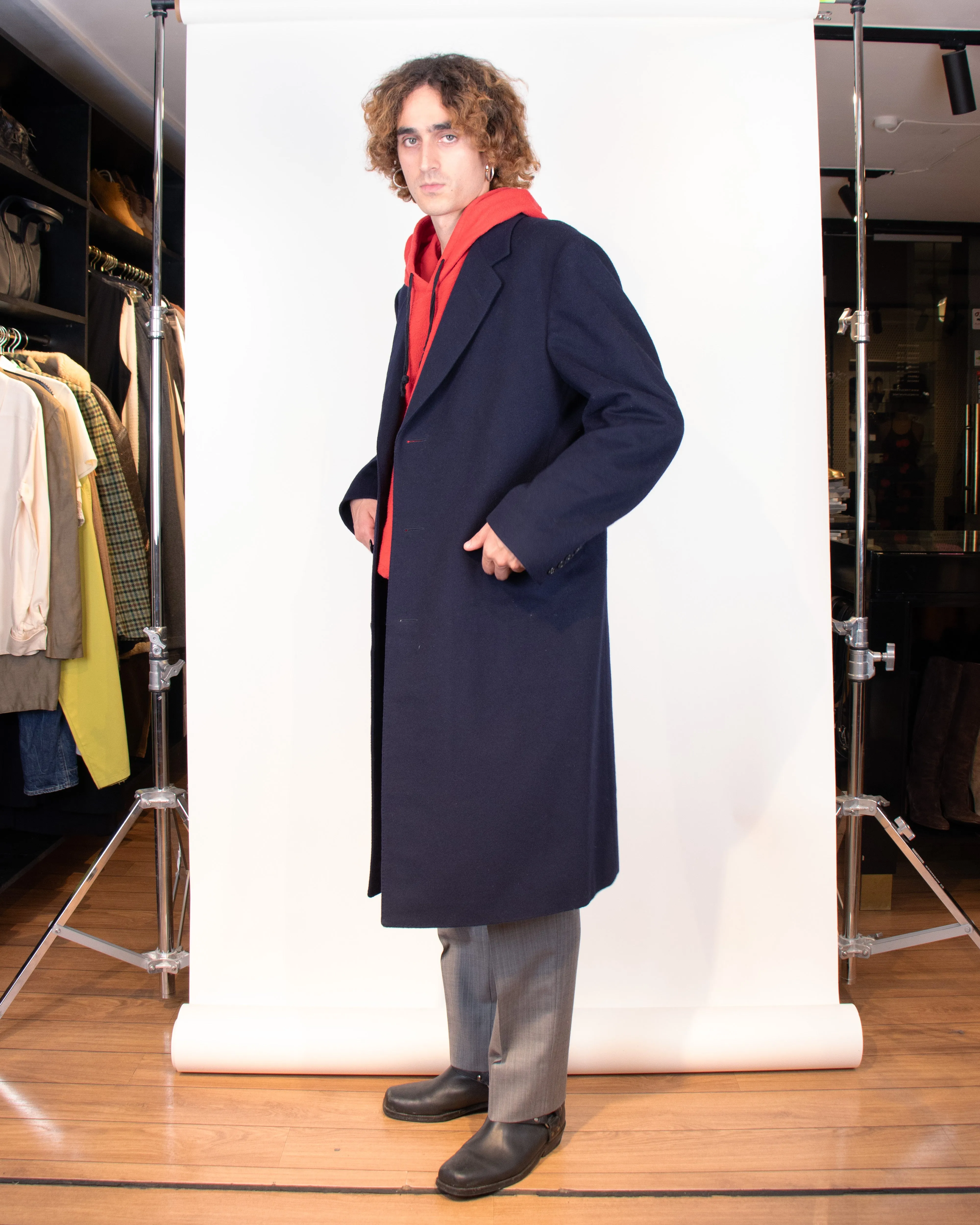 1990s Lanvin Navy Wool and Cashmere Coat L/XL