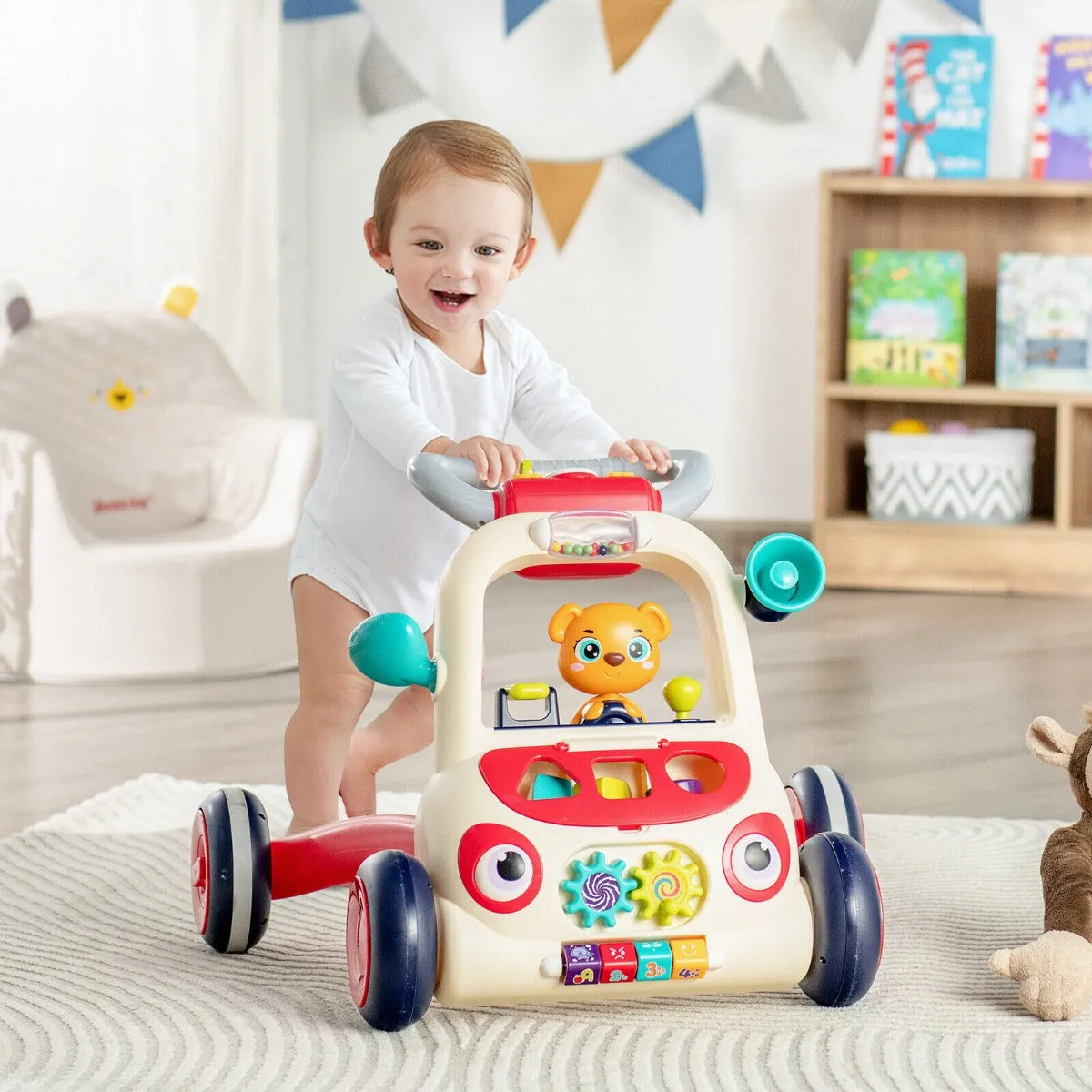 2-in-1 Baby Learning Walker Toddler with Music and Light for Over 9 Months