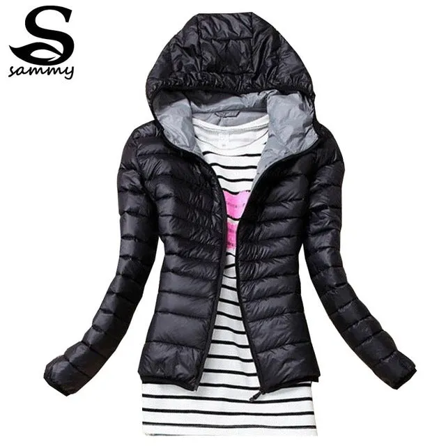 2017 New Brand Autumn Spring Women Basic Jacket Female Slim Zipper Hooded Cotton Coats Casual Black Winter Jackets