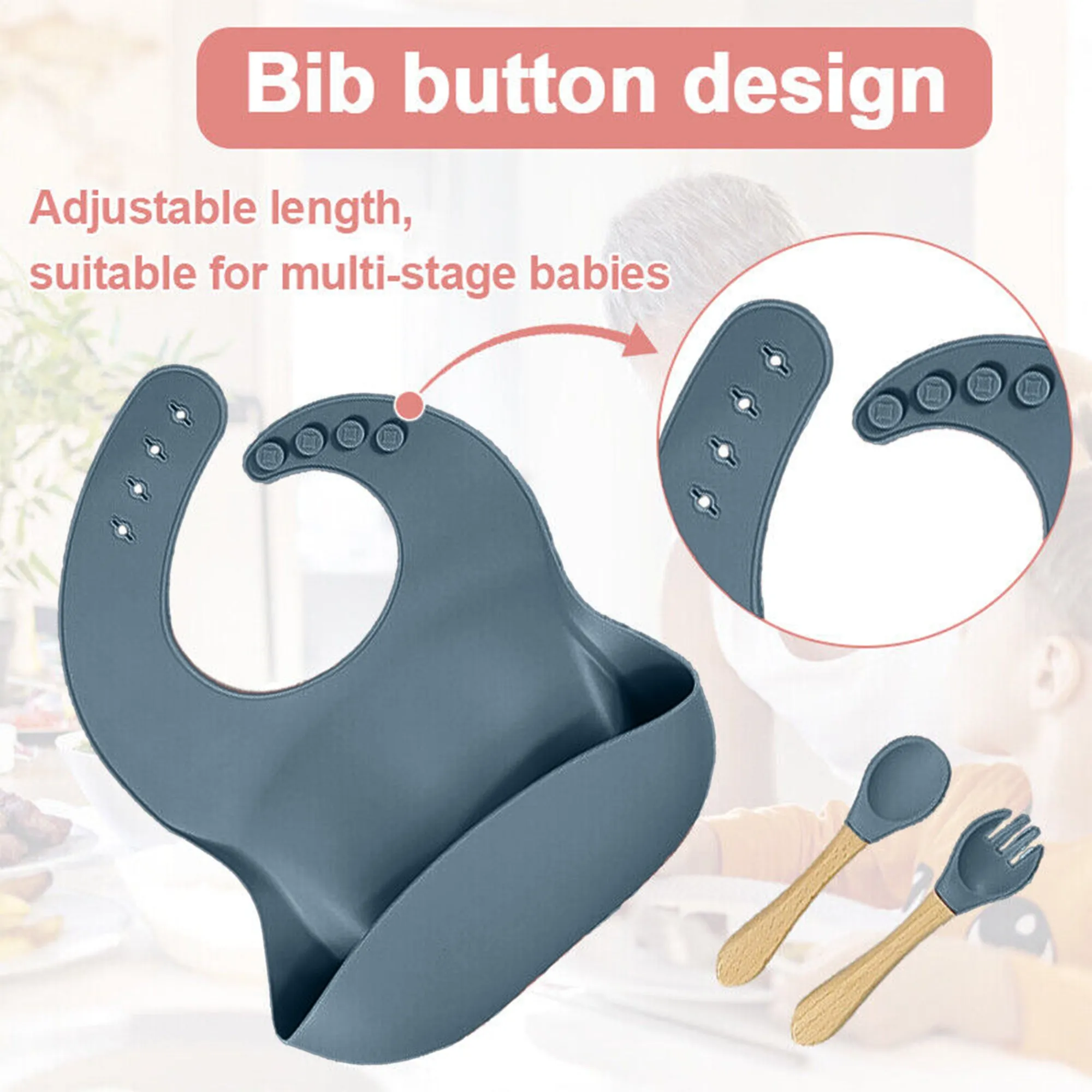 Babymoon Set of 4 | Silicone BPA Free Baby Kids Feeding Dinner Set Gift Box | Dinner Plate, Spoon & Fork, Silicone Bib | Darkblue