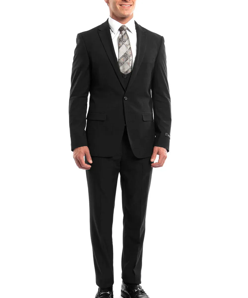 Black Slim Fit Men's Suit with Vest Set