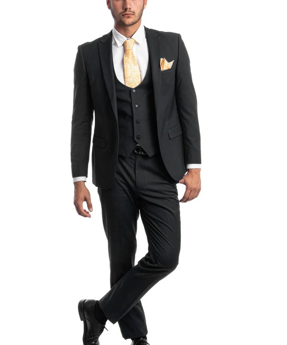 Black Slim Fit Men's Suit with Vest Set