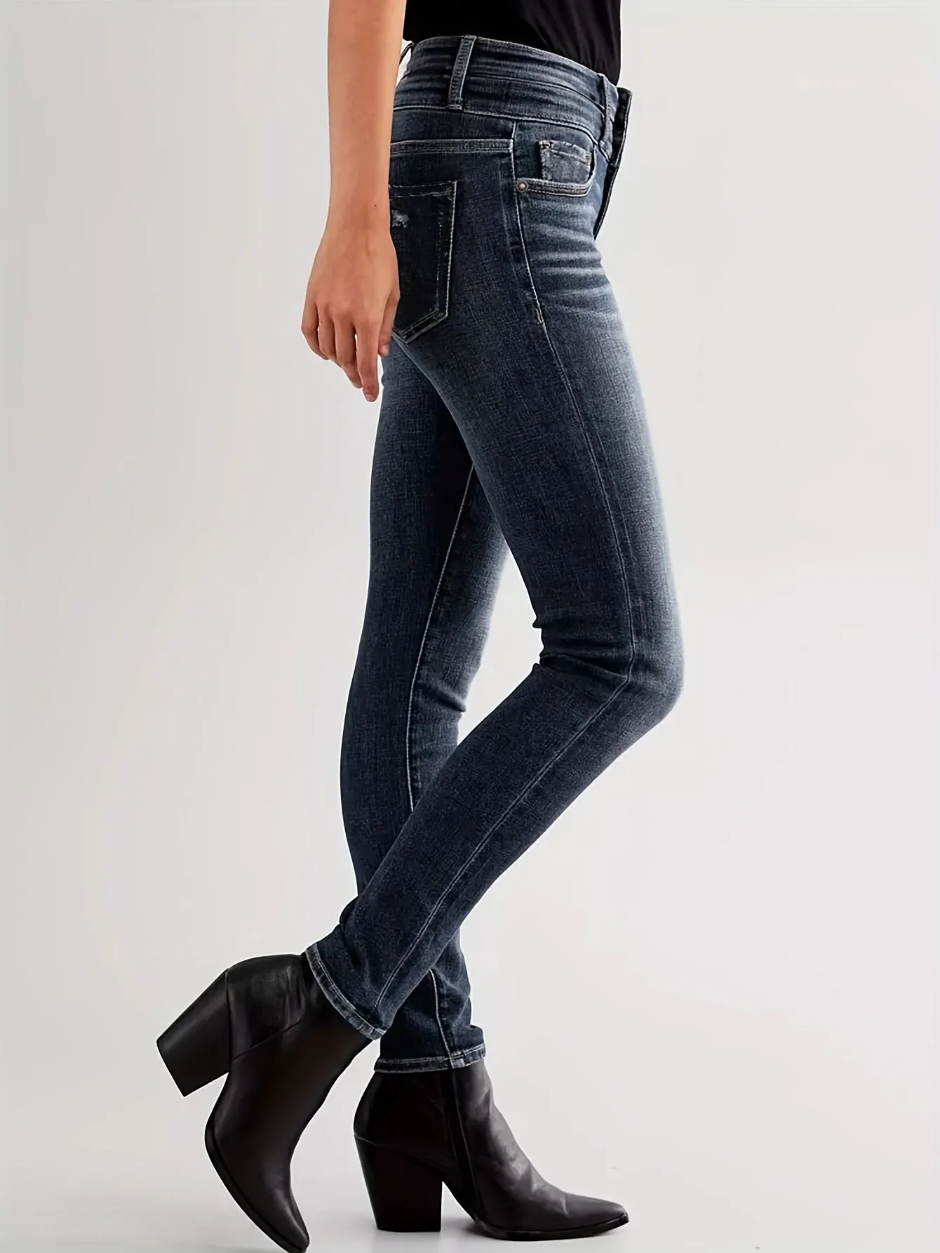 Blue High Stretch Slant Pocket Skinny Jeans for Women