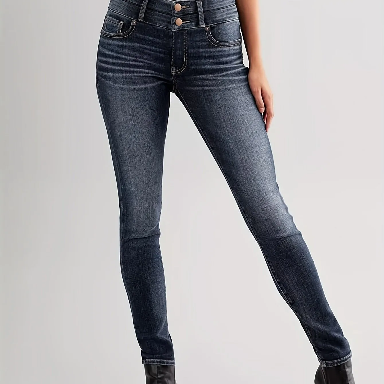 Blue High Stretch Slant Pocket Skinny Jeans for Women