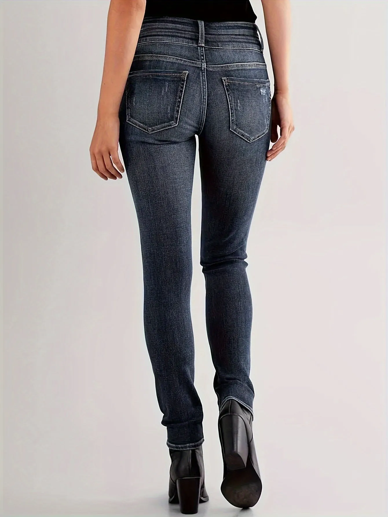 Blue High Stretch Slant Pocket Skinny Jeans for Women