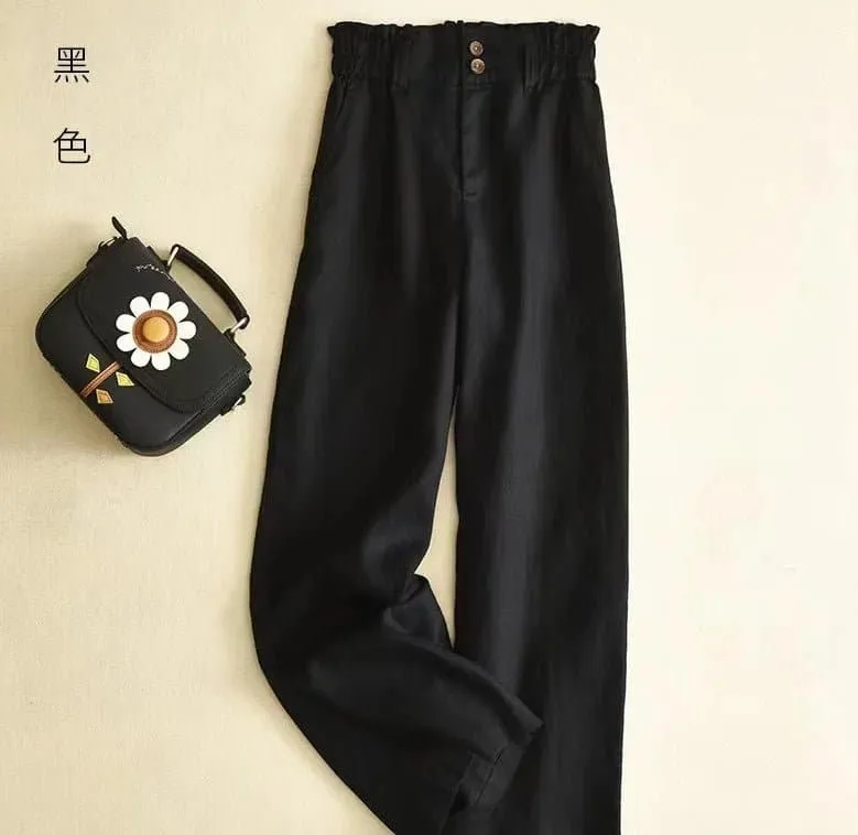 Breathable Linen Pants for Women - Comfortable High Waist Straight Fit - Ideal for Spring/Summer