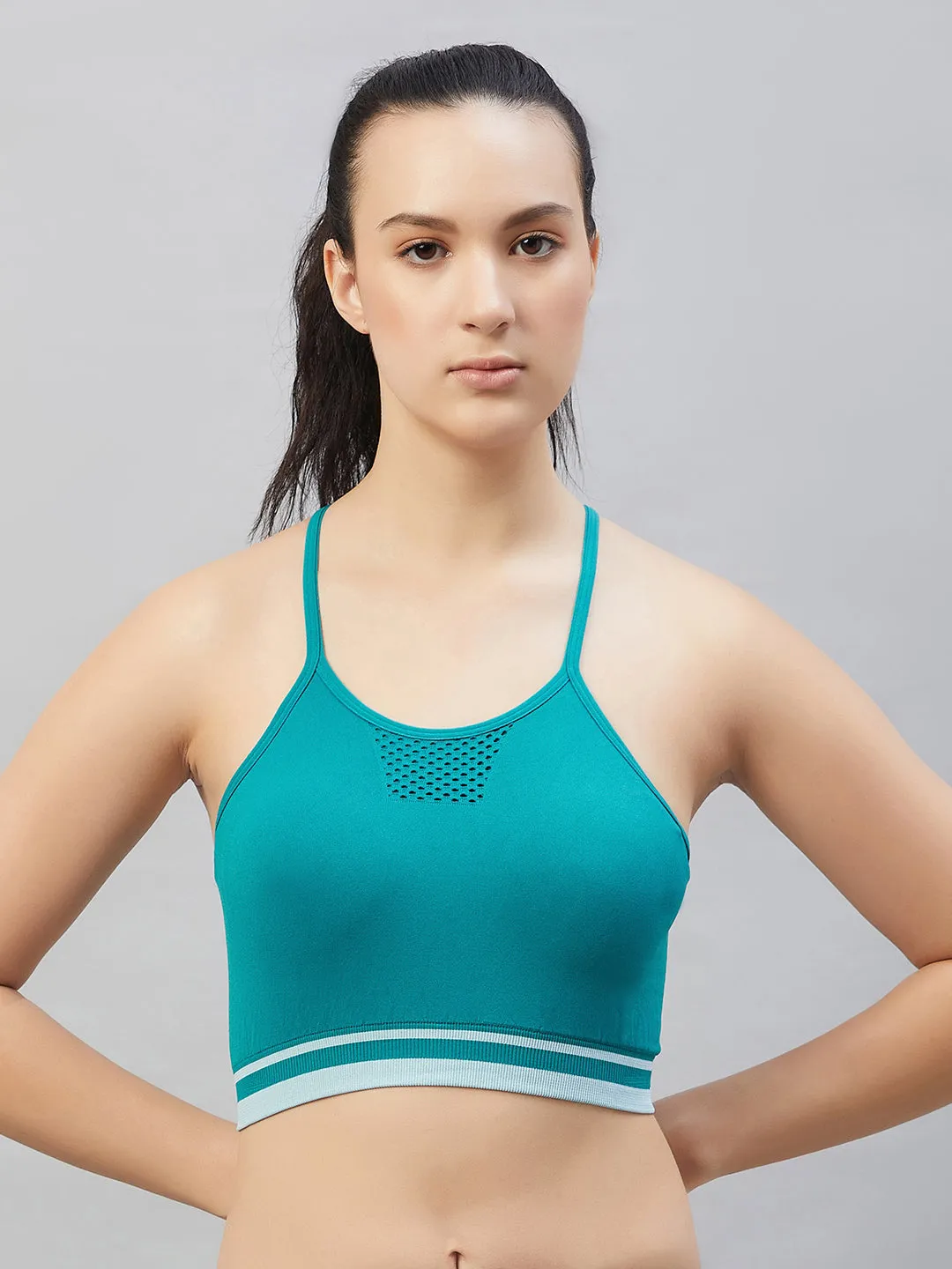 C9 Airwear seamless Women`s  Sports Bra with Thin Straps and Mesh - Black Coffee