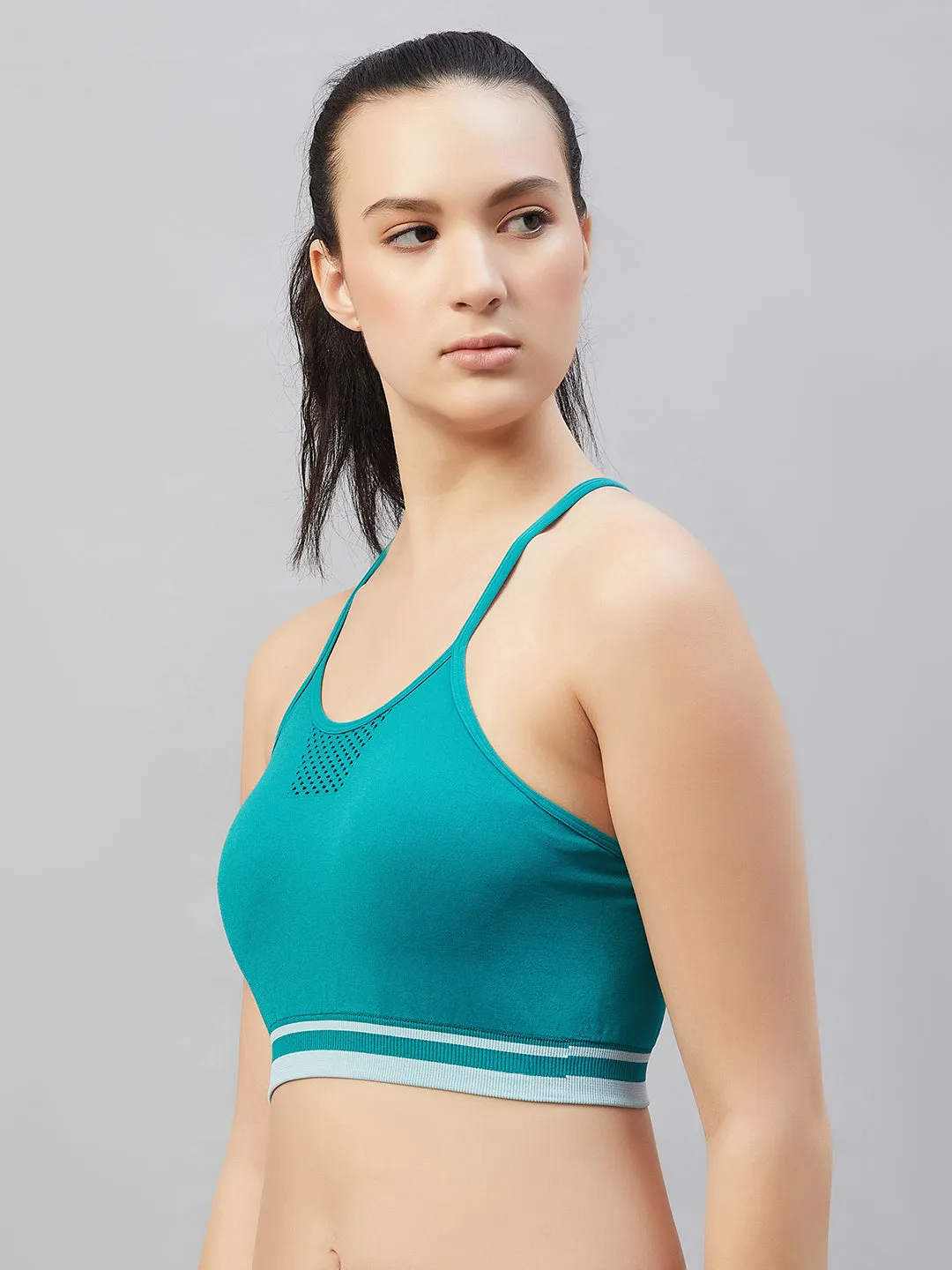 C9 Airwear seamless Women`s  Sports Bra with Thin Straps and Mesh - Black Coffee