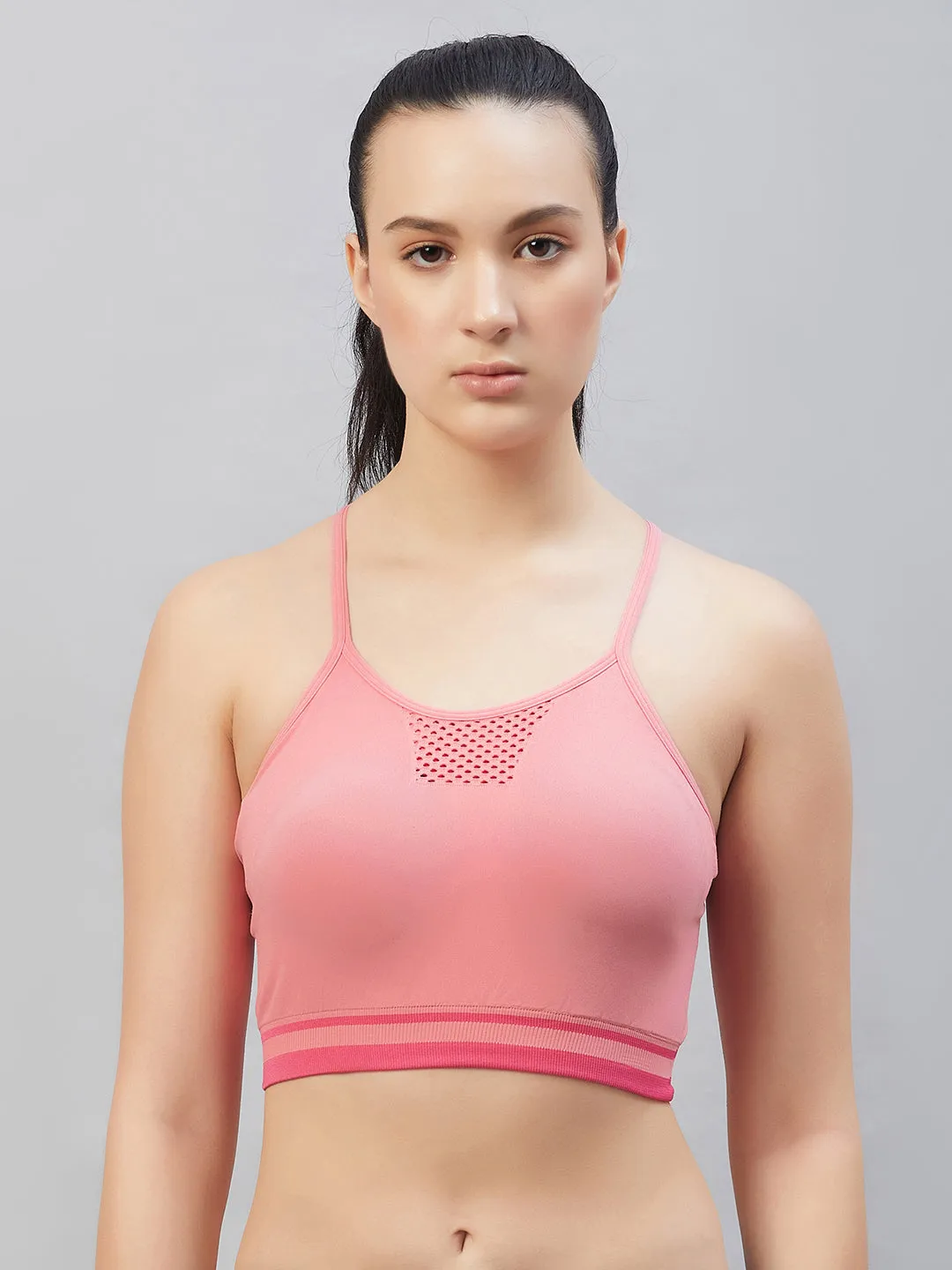 C9 Airwear seamless Women`s  Sports Bra with Thin Straps and Mesh - Black Coffee