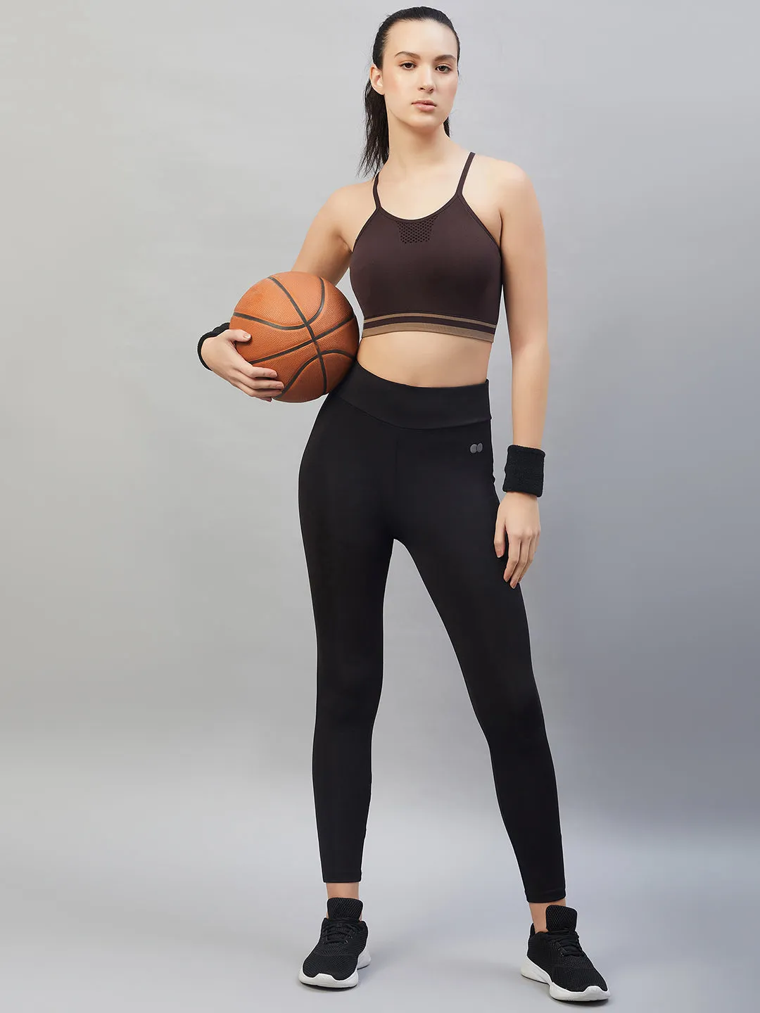 C9 Airwear seamless Women`s  Sports Bra with Thin Straps and Mesh - Black Coffee