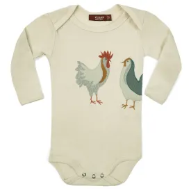 Chicken Appliqué Organic Cotton Long Sleeve One Piece