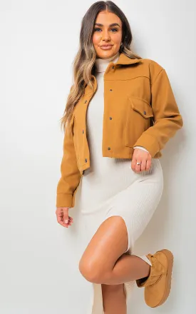 Cropped Long Sleeve Collared Jacket With Pockets