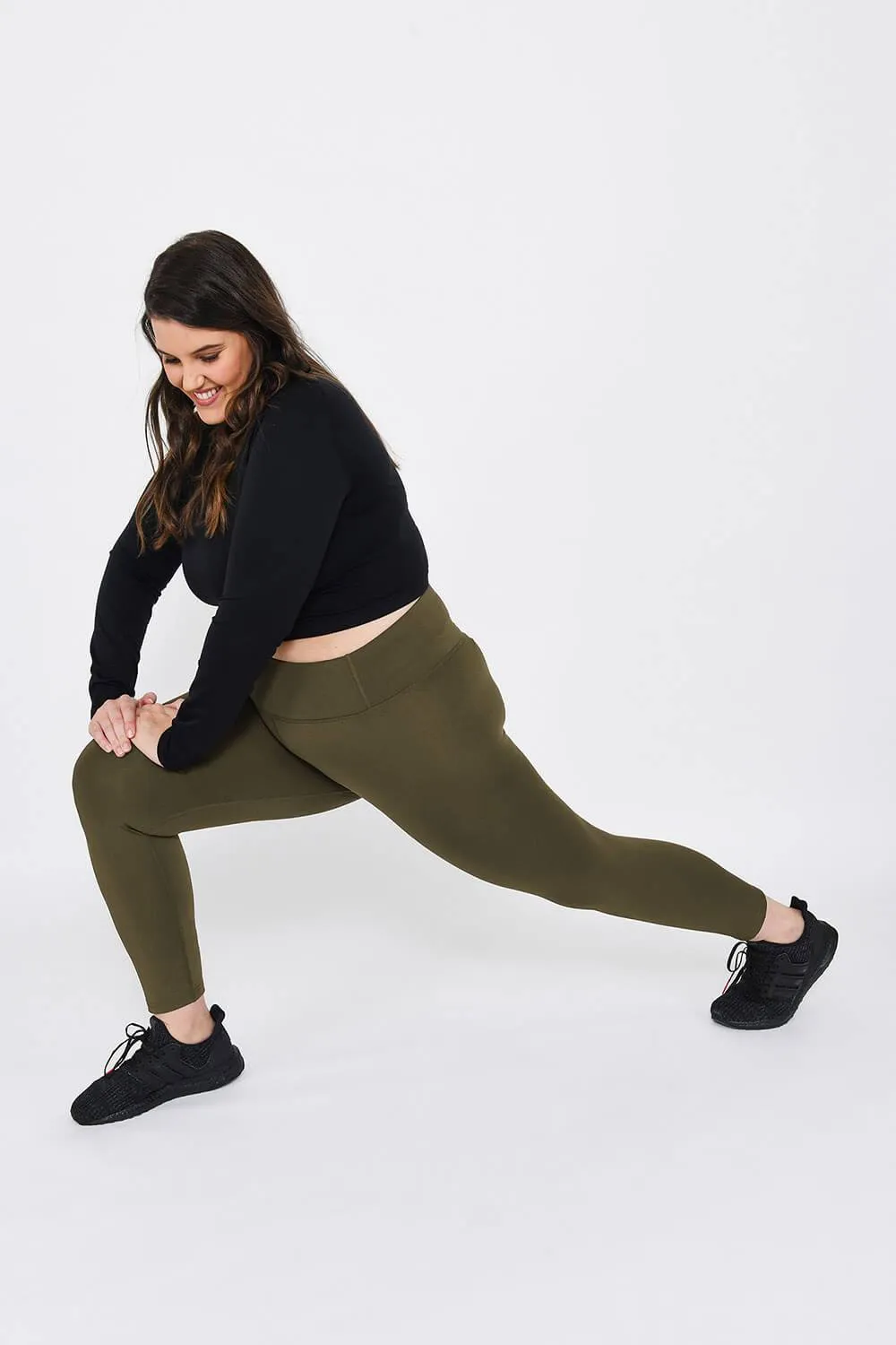 Curve Focus 7/8 High Waisted Sports Leggings - Olive Green