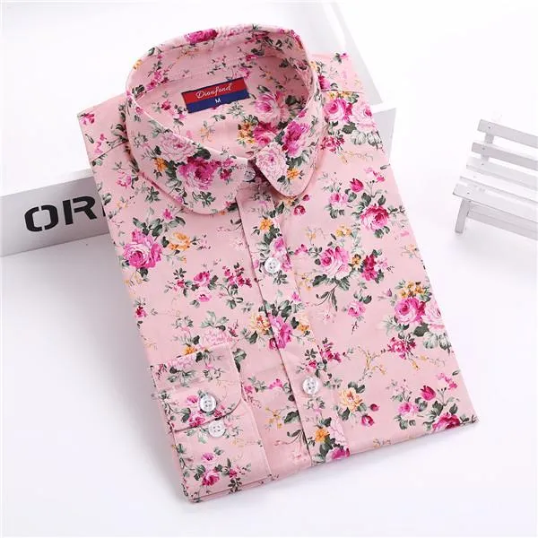 Dioufond Floral Women Blouses Polka Dot  Blouse Long Sleeve Shirt Women Cotton Camisas Femininas Blusa Feminina Ladies Tops