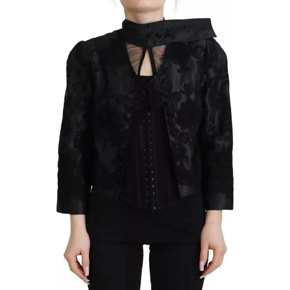 Dolce & Gabbana Black Lace Sheer Corset Organza Silk Jacket