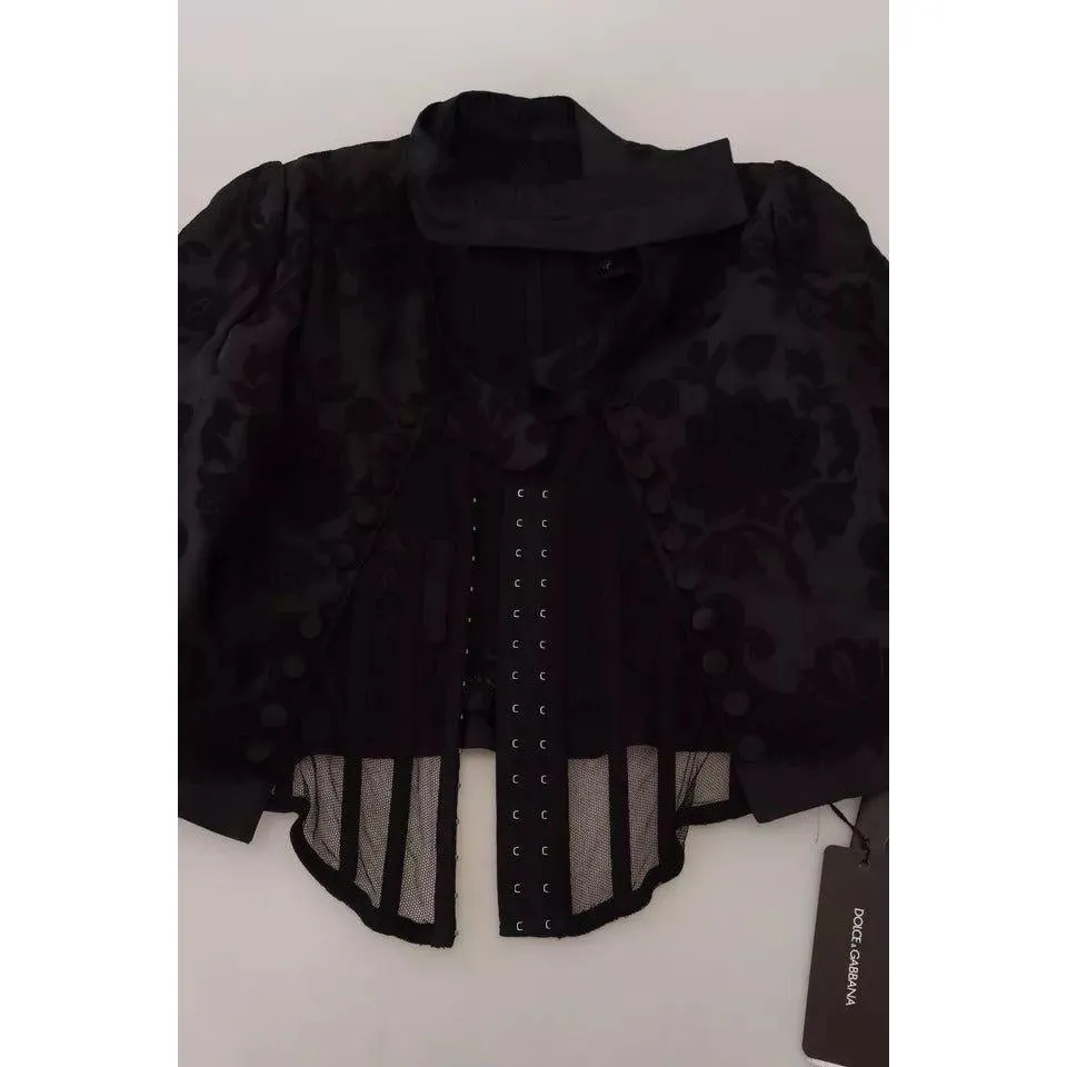 Dolce & Gabbana Black Lace Sheer Corset Organza Silk Jacket