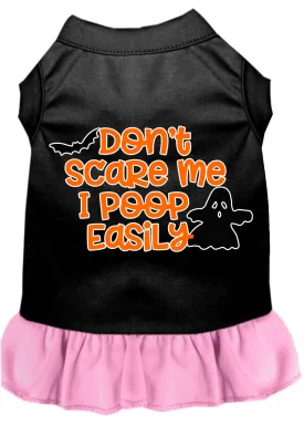 Don't Scare Me, Poops Easily Screen Print Dog Dress Black With Light Pink Lg