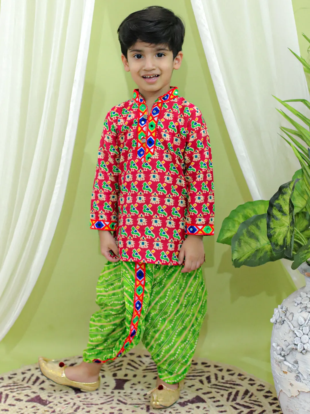 Ethnic Festive Wear Printed Cotton Kurta with Dhoti for Boys- Maroon