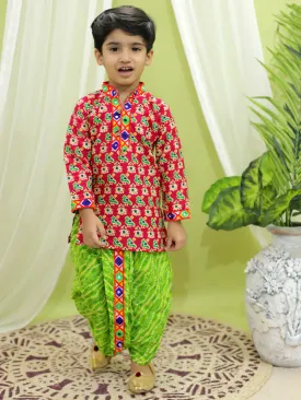 Ethnic Festive Wear Printed Cotton Kurta with Dhoti for Boys- Maroon