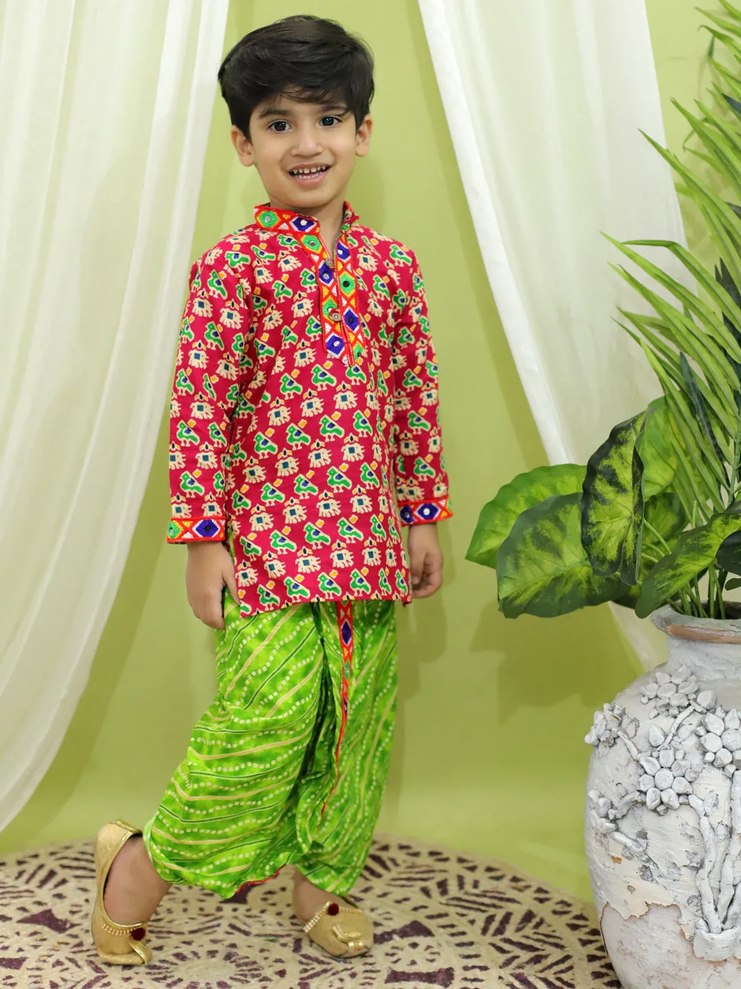 Ethnic Festive Wear Printed Cotton Kurta with Dhoti for Boys- Maroon