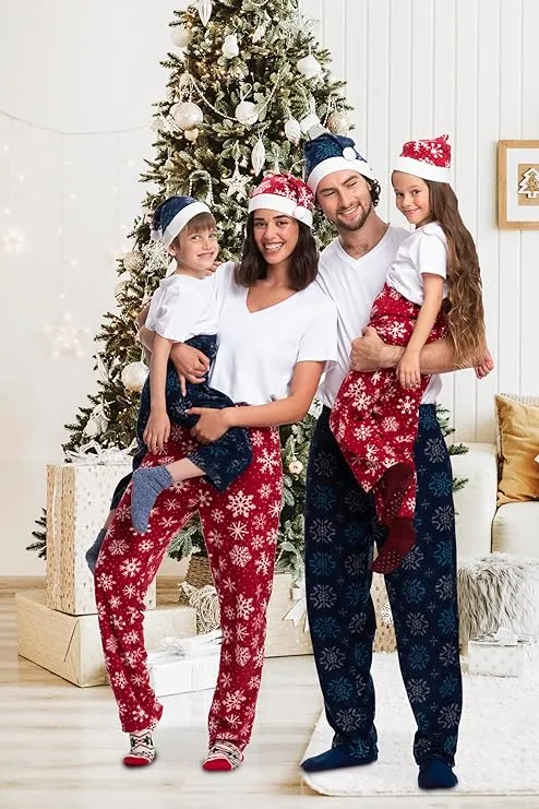 Family Christmas Pajama Pants with Santa Hat - Cozy Holiday Cheer in Plaid - Men Red