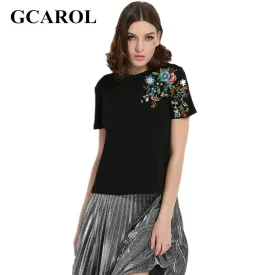 GCAROL 2017 Women Embroidery Floral Tshirt Euro Style Vintage Floral Tees Stretch Casual Basic Tops For Early Spring Summer