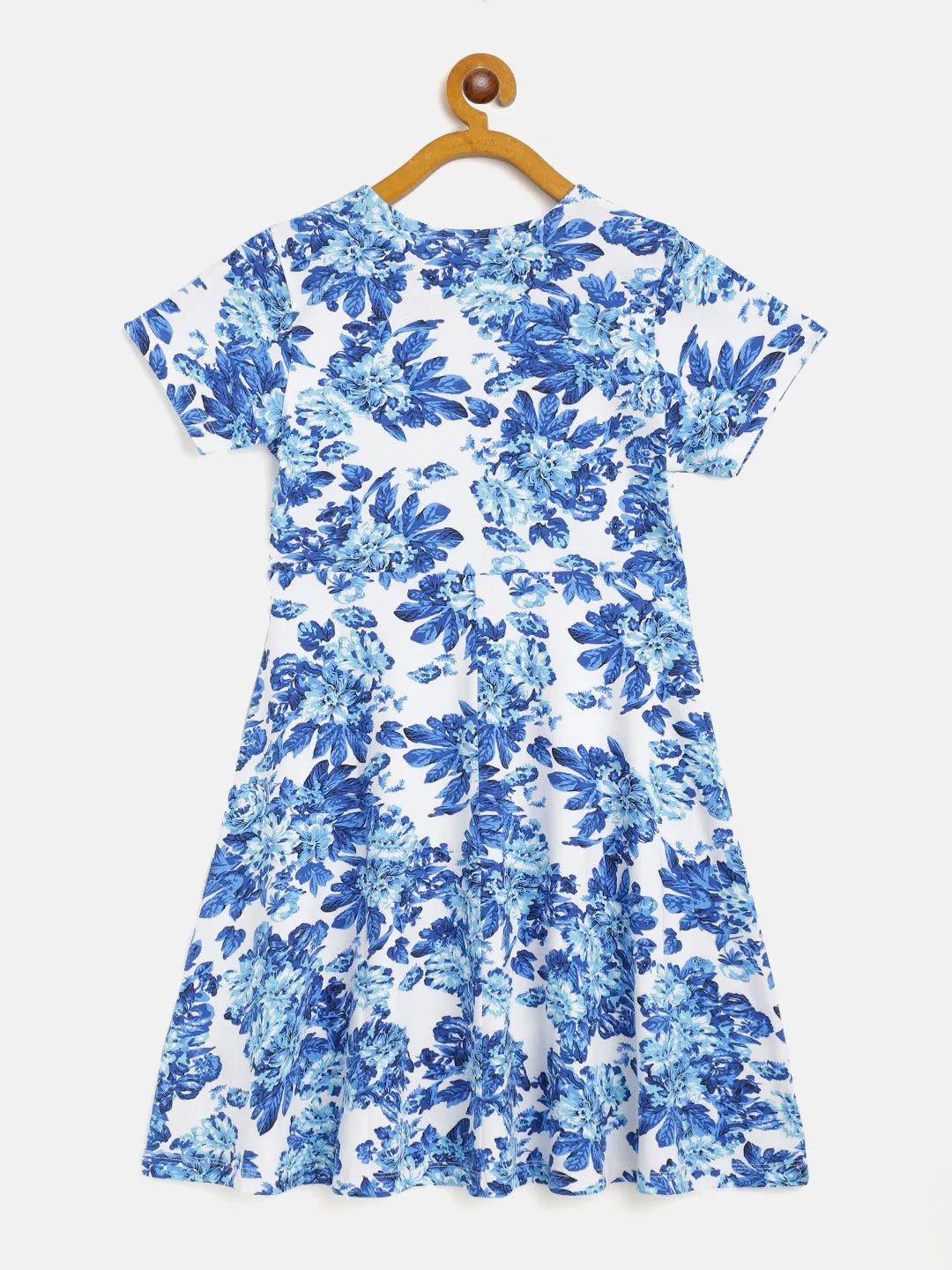 Girls Blue Floral Wrap Dress