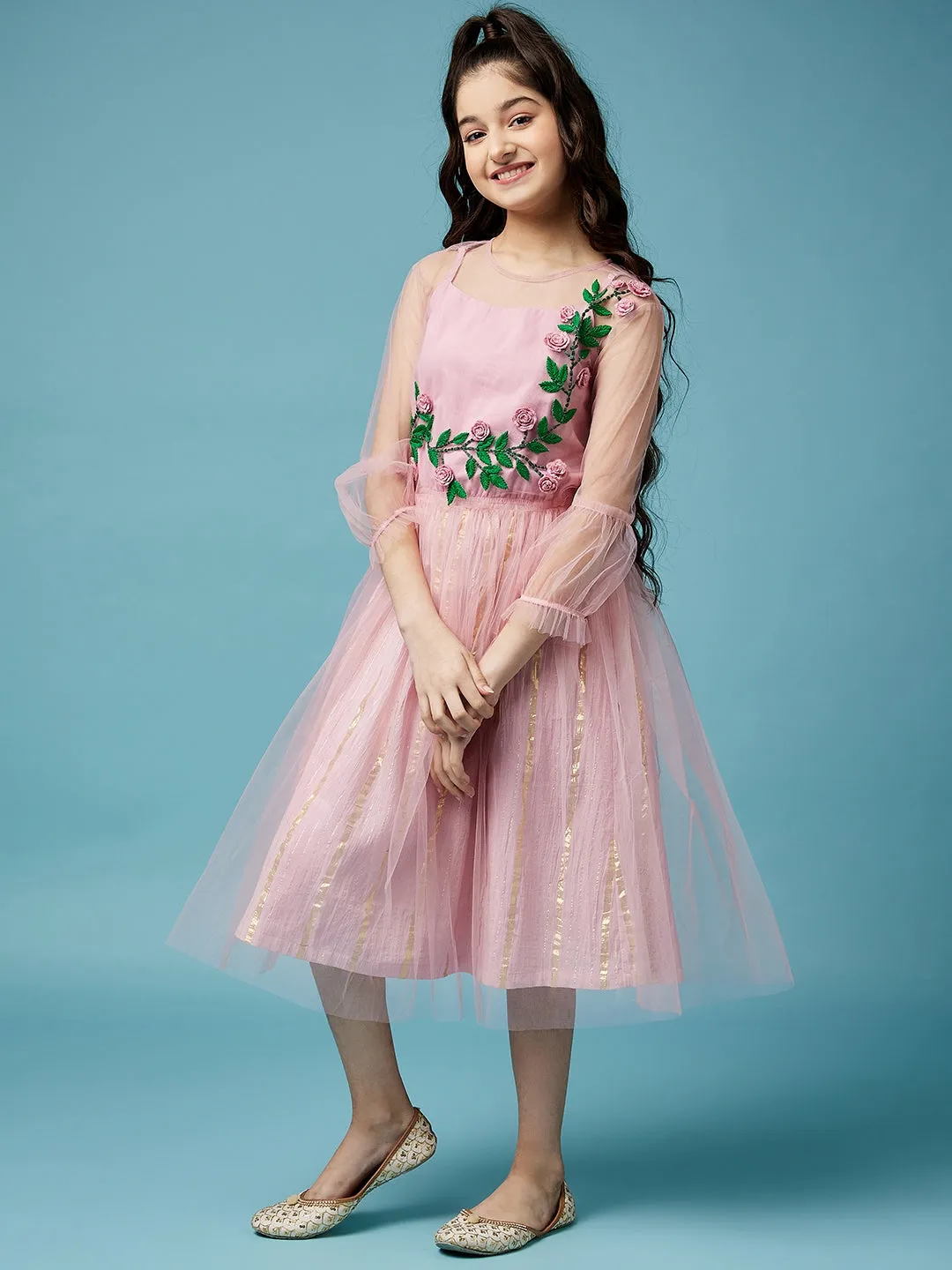 Girls Embellished Cotton Dress