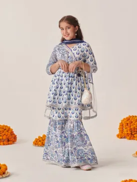 Girls Ethnic Motifs Printed Regular Kurta With Sharara & With Dupatta