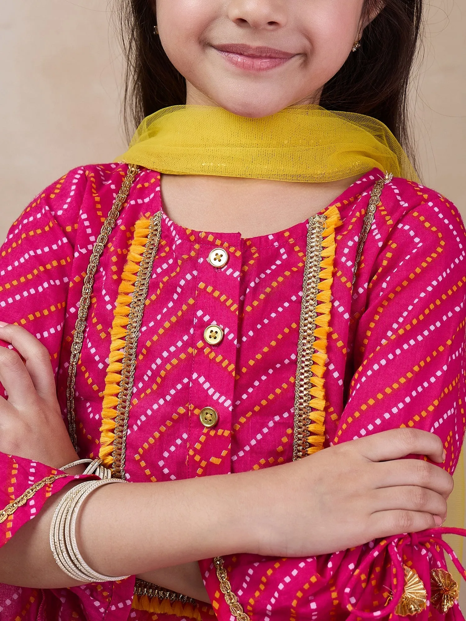 Girls Geometric Printed Flared Sleeves A-Line Kurti With Sharara Dupatta