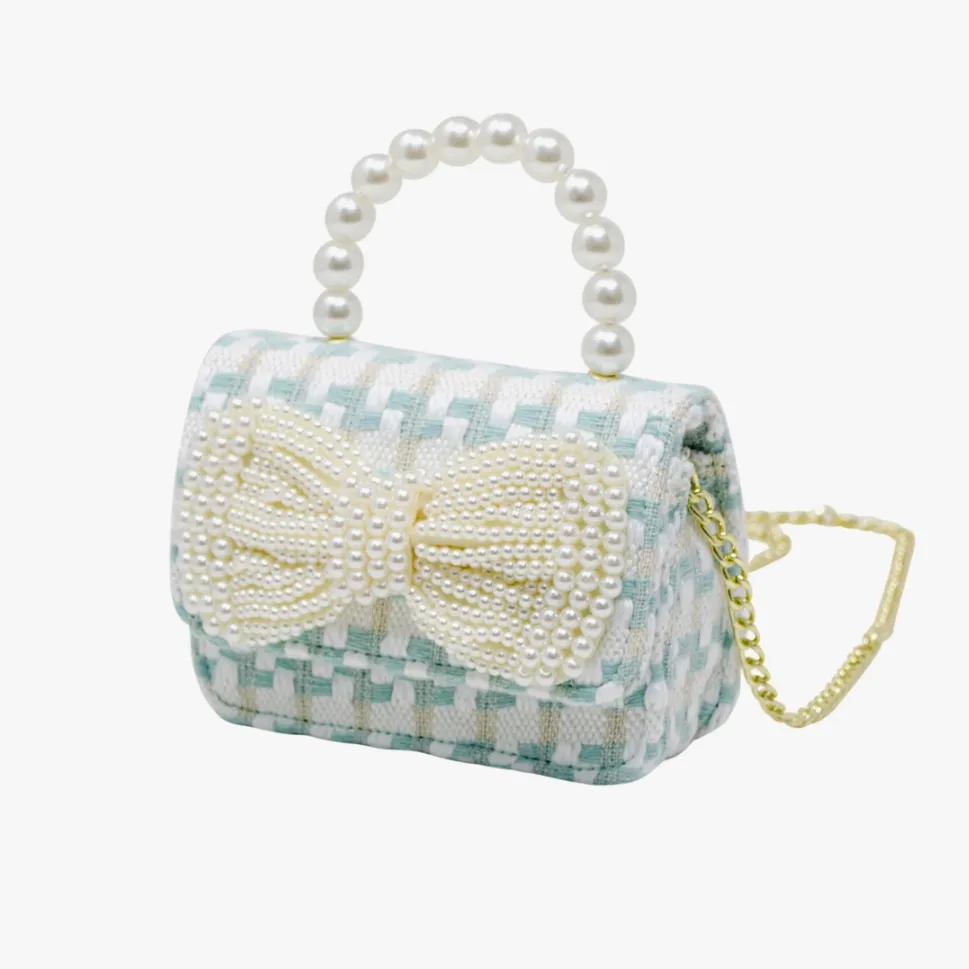 Girls Tilly Tweed Pearl Handle Bow Purse