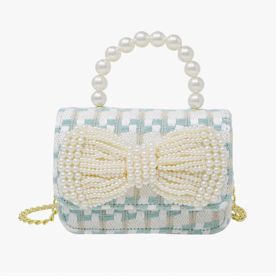 Girls Tilly Tweed Pearl Handle Bow Purse