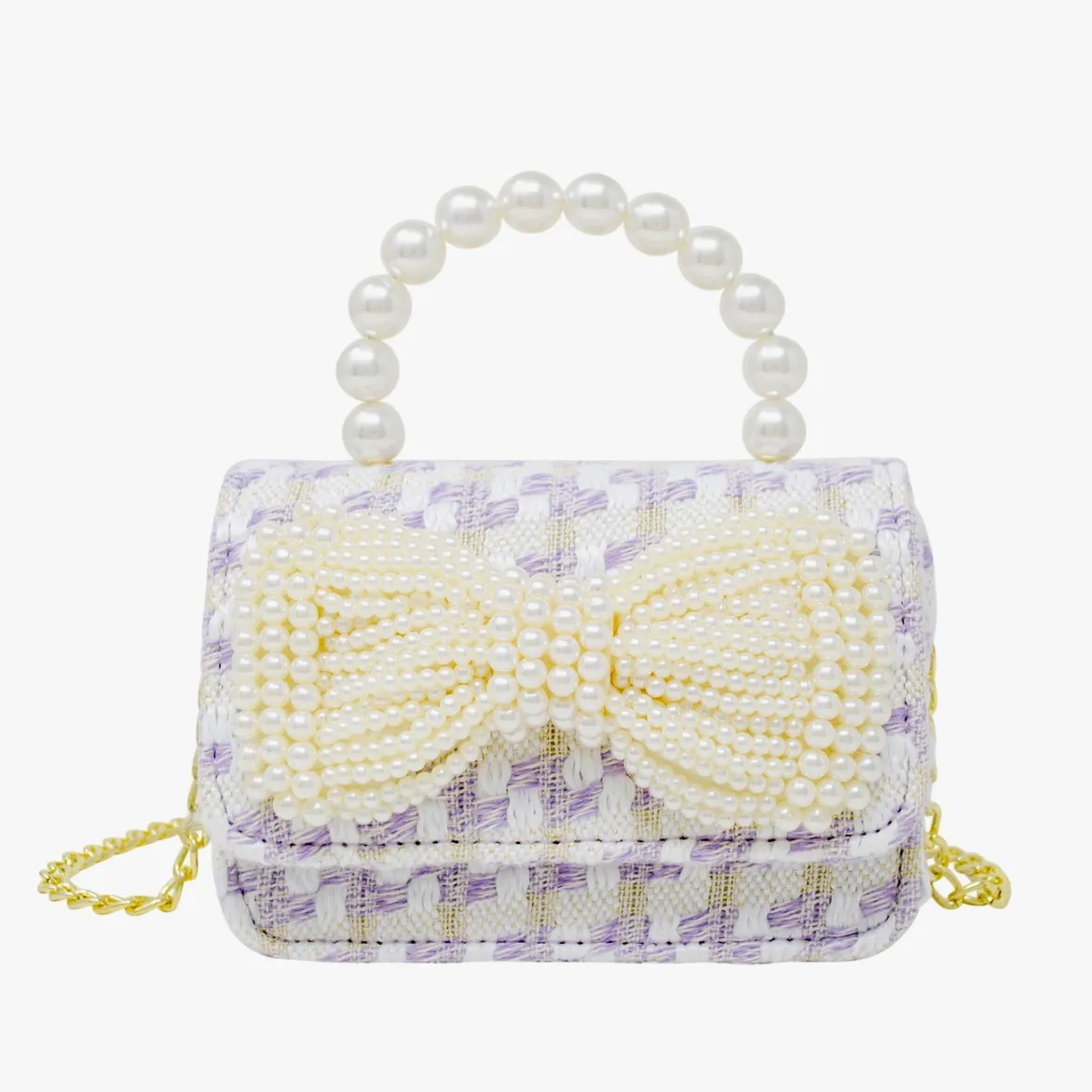 Girls Tilly Tweed Pearl Handle Bow Purse