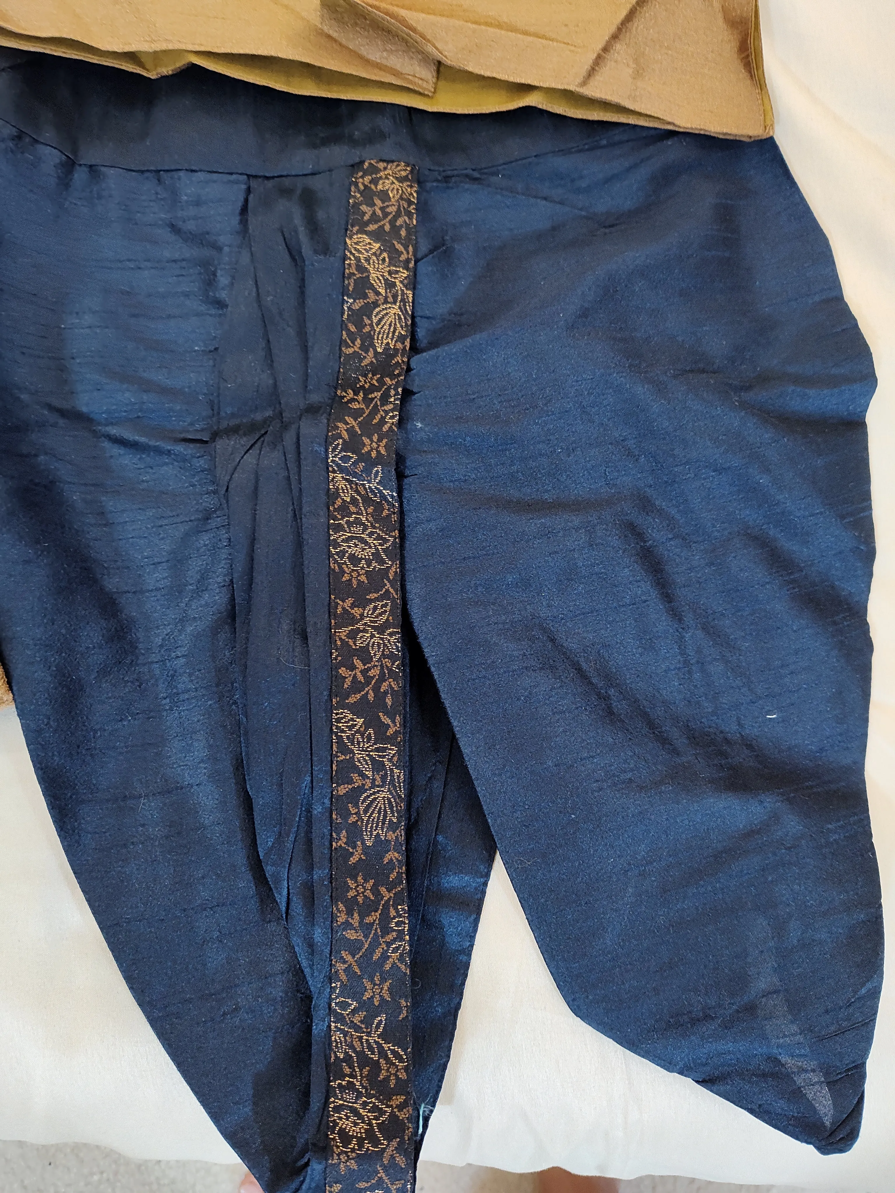 Gorgeous Brown Color Boys Silk Cotton Kurta Pajama Pant And Blue Dhoti Style Pant