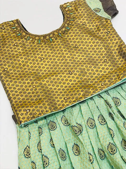 Gorgeous Pista Green Colored Embroidery Work Silk Choli Sets For Girls