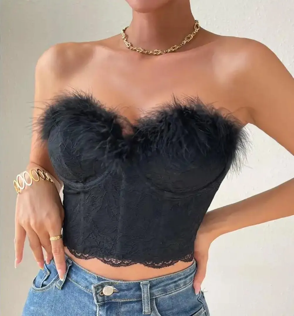 Helix Fur Bustier Top