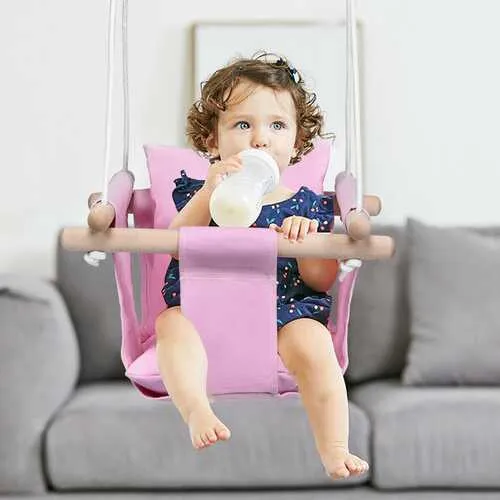 Indoor Outdoor Baby Canvas Hanging Swing-Pink