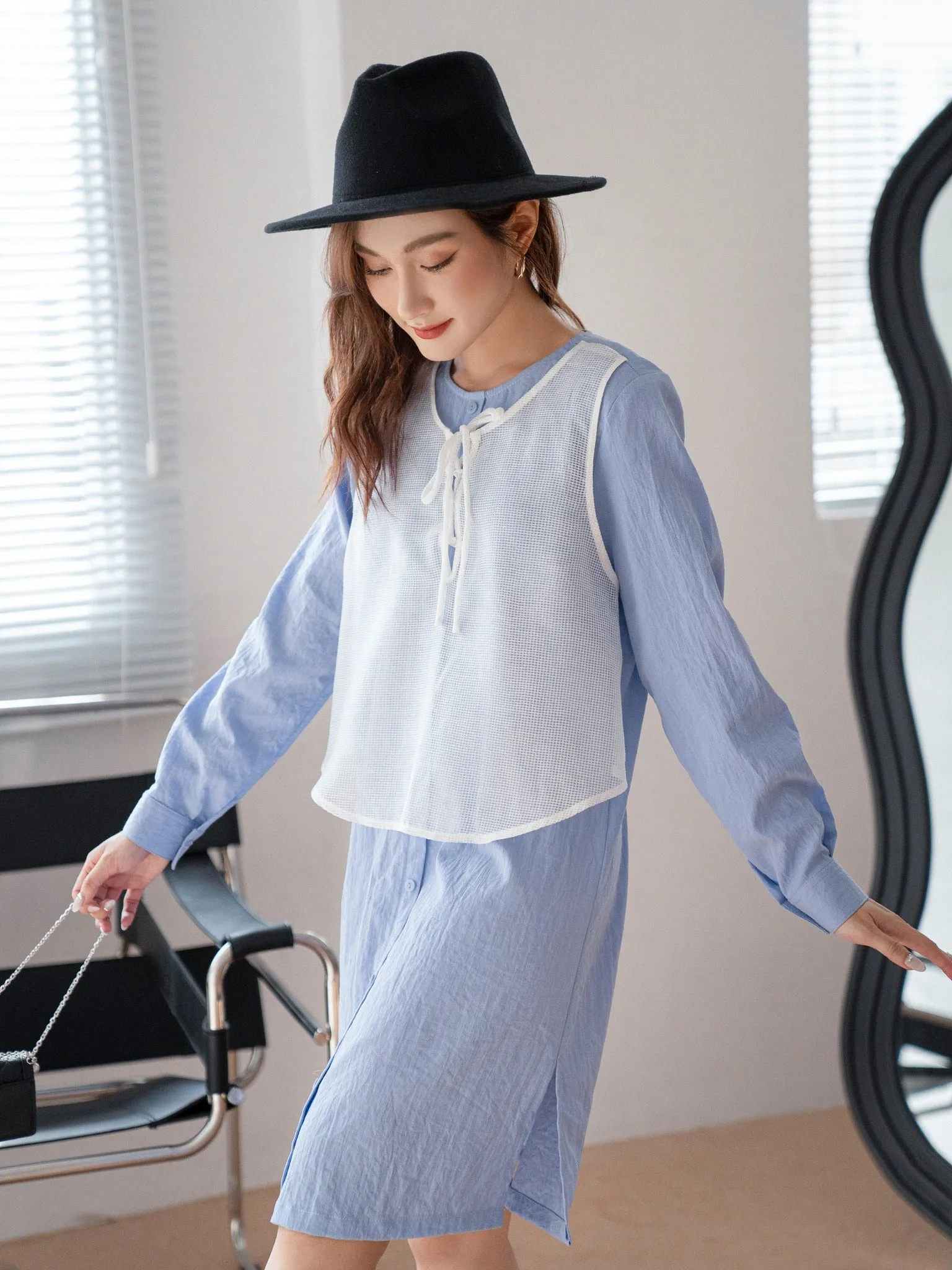 Maris Blue Net Cover Tunic Dress - Gu Fashion | Vietnam Fashion Store