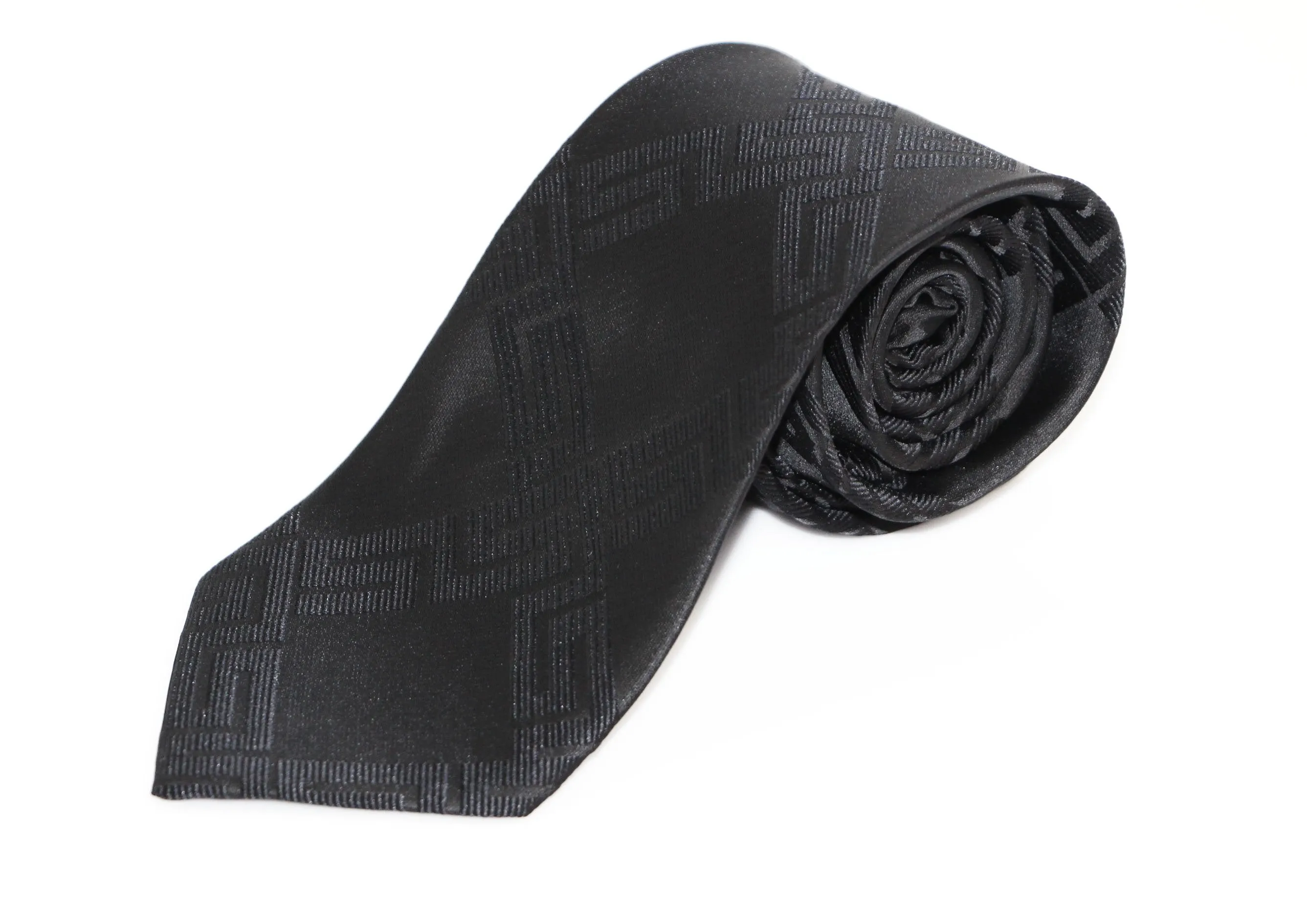 Mens Black Link Patterned 8cm Neck Tie