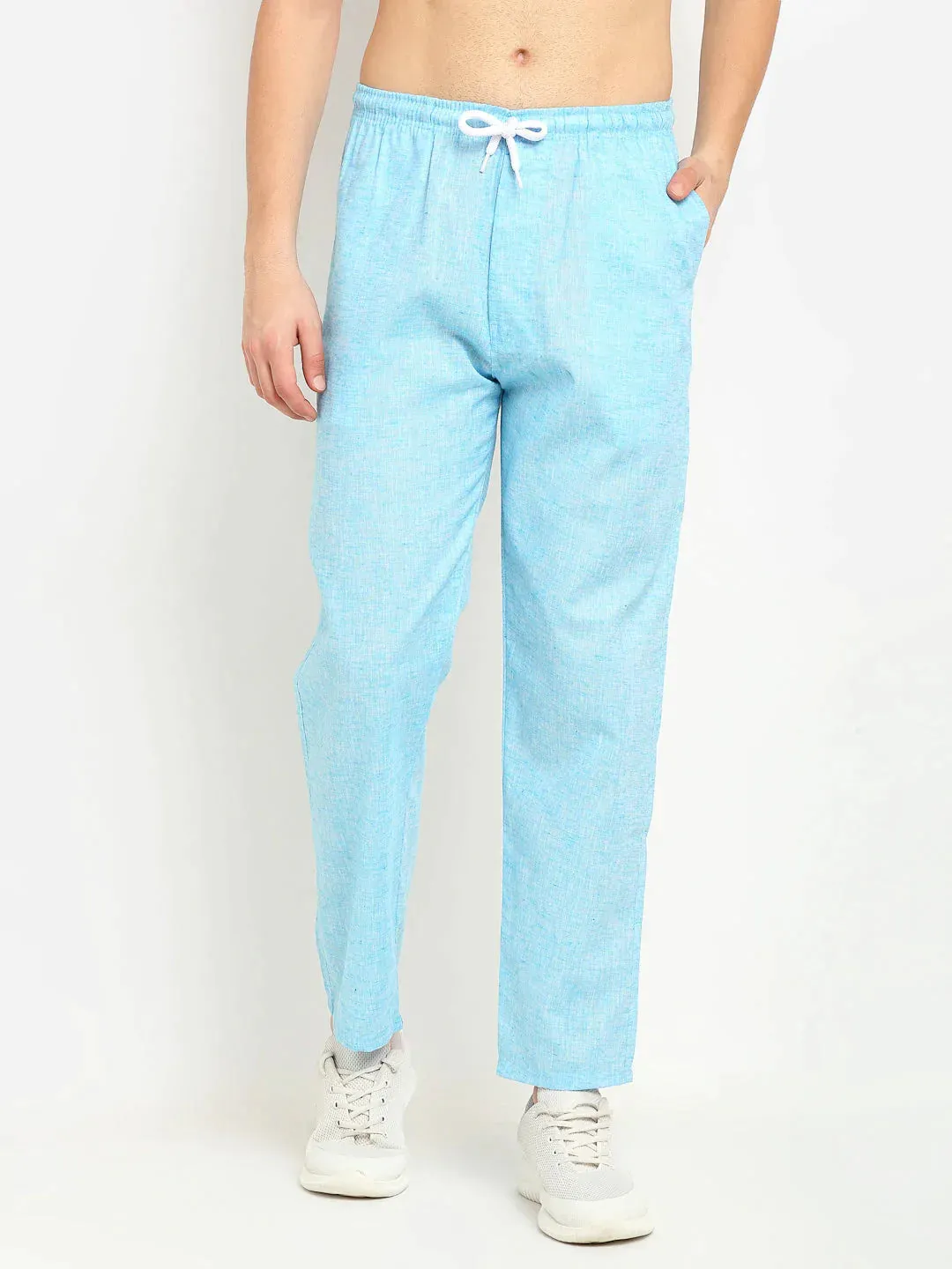 Men'S Blue Linen Cotton Track Pants