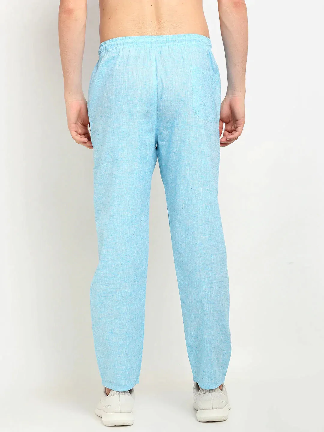 Men'S Blue Linen Cotton Track Pants