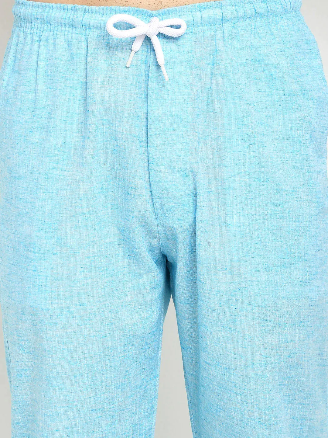 Men'S Blue Linen Cotton Track Pants