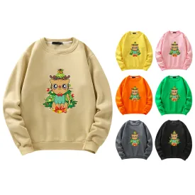 Men's Christmas Cat Print Crew Neck Sweatshirt