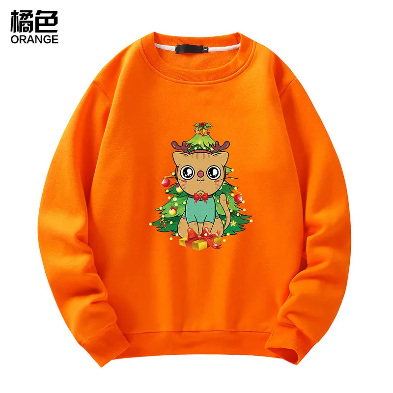 Men's Christmas Cat Print Crew Neck Sweatshirt