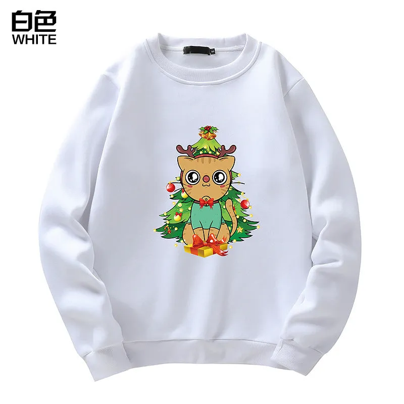 Men's Christmas Cat Print Crew Neck Sweatshirt