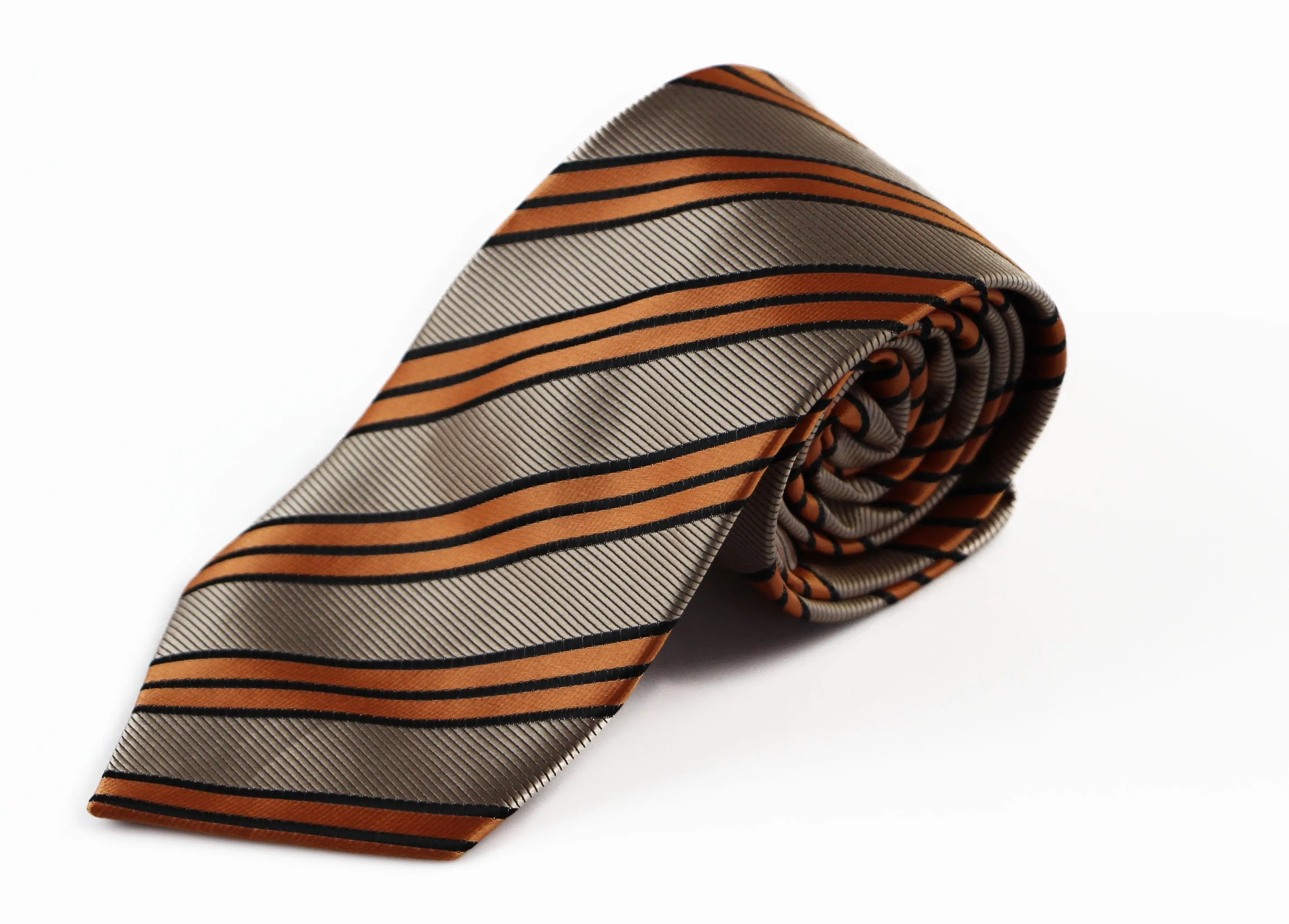 Mens Gold & Orange Striped Patterned 8cm Neck Tie