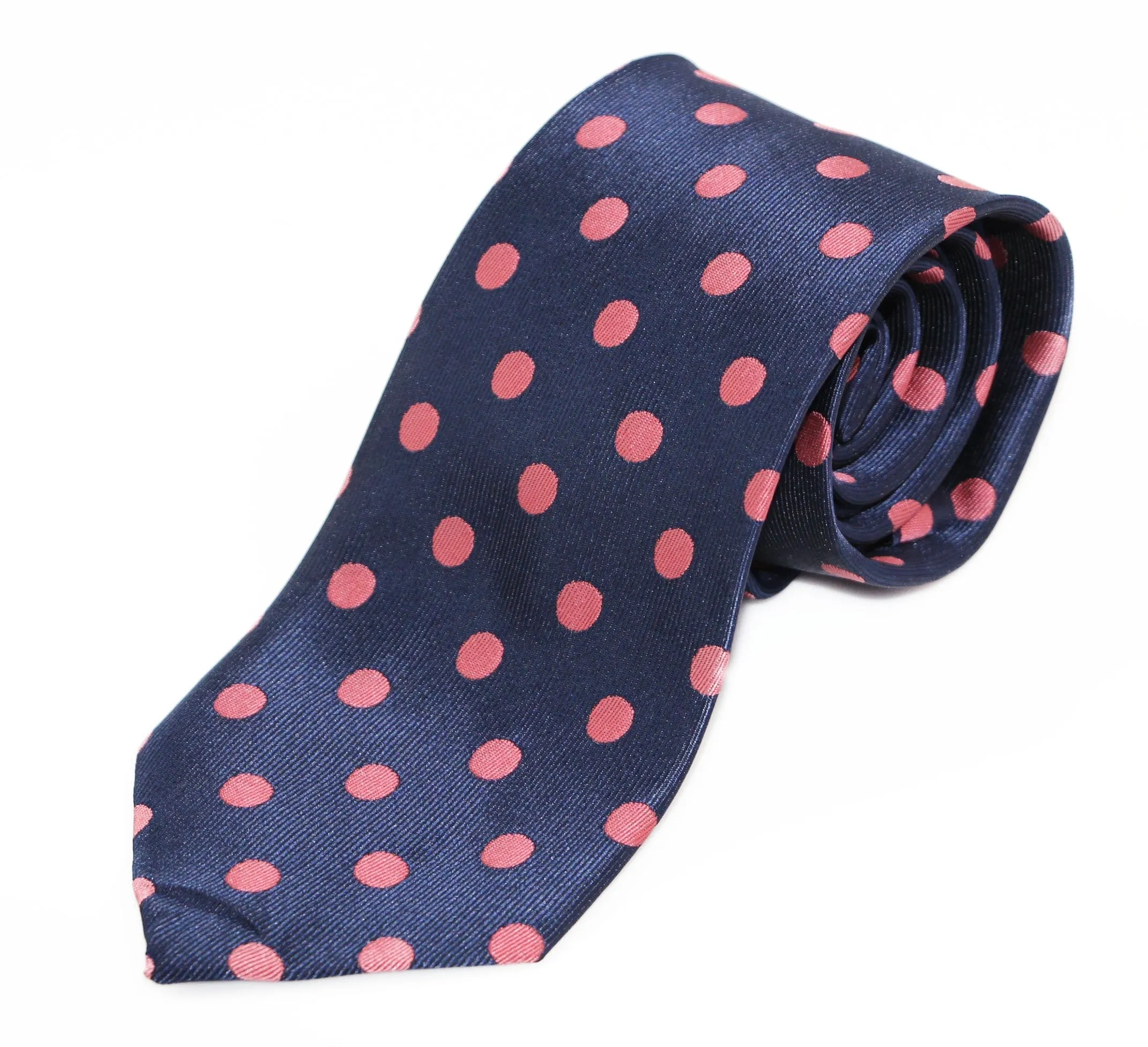 Mens Navy & Peach Polka Dot Patterned 8cm Neck Tie