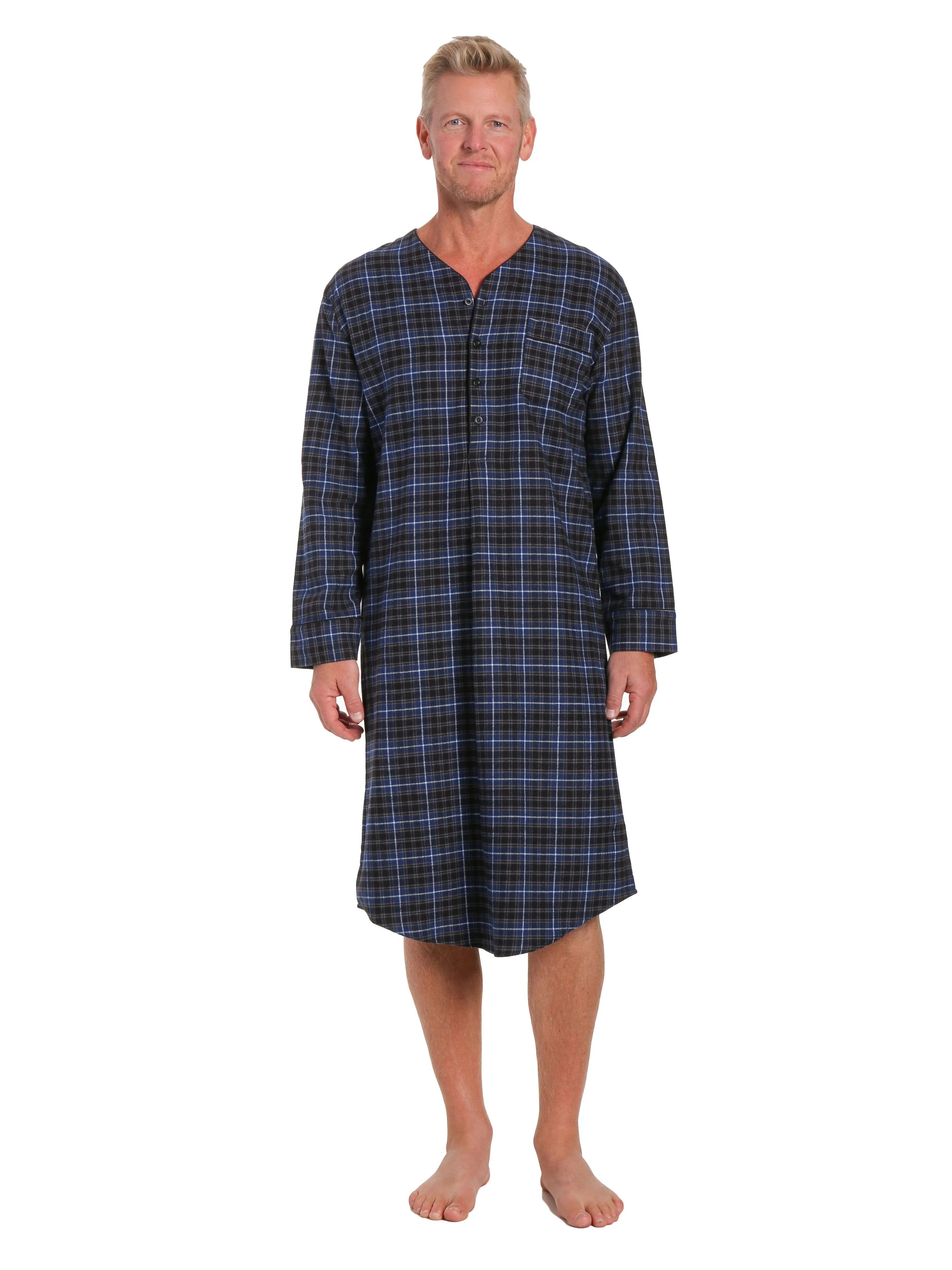 Mens Nightshirt - 100% Cotton Flannel Mens Nightshirts for Sleeping