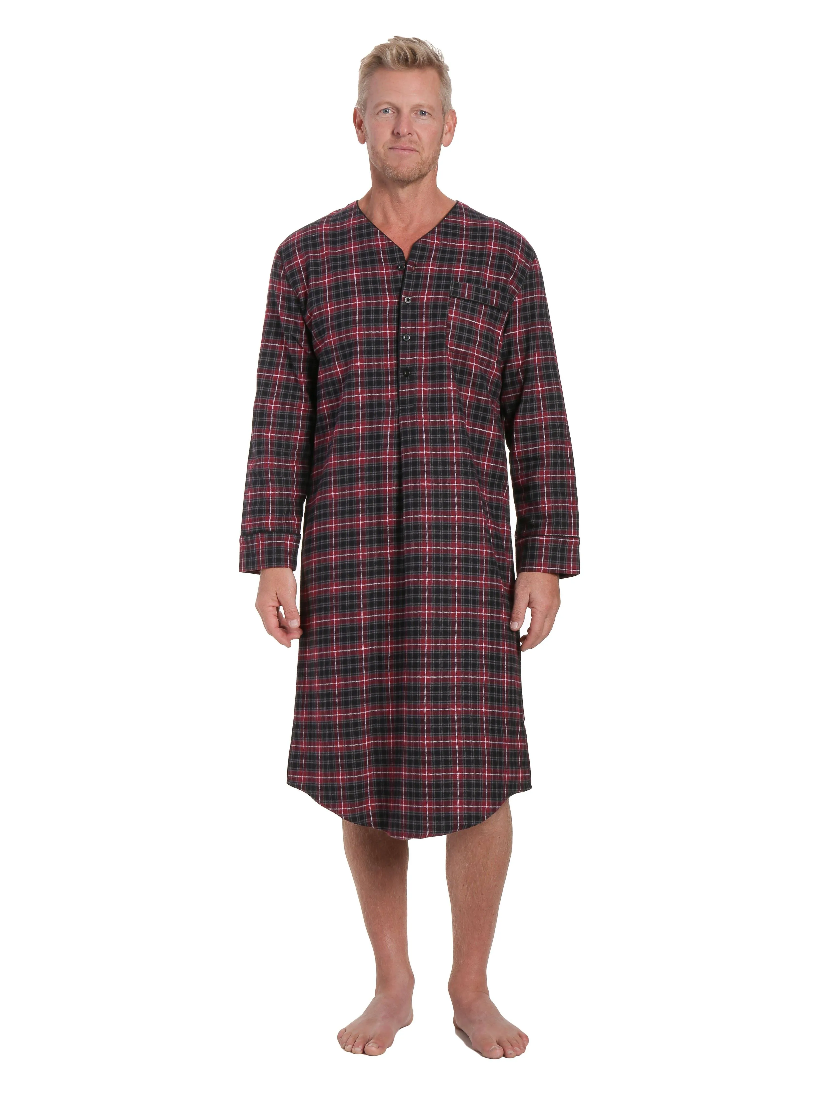 Mens Nightshirt - 100% Cotton Flannel Mens Nightshirts for Sleeping