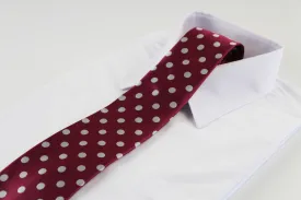 Mens Plum & Silver Polka Dot Patterned 8cm Neck Tie